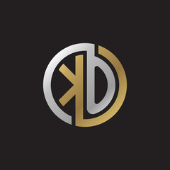 Fototapeta premium Initial letter KO, looping line, circle shape logo, silver gold color on black background