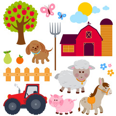 Farming and animals collection. Vector illustration set.