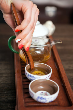 Cropped shot of traditional chinese ceremony teaware.