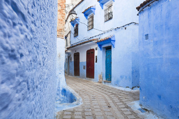 curved blue street in Morocco