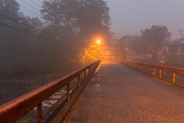 Remote bridge at twilight, countryside