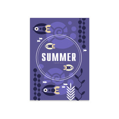 Summer banner template, trendy seasonal blue background for poster, flayer, postcard, cover, brochure, prints, invitation vector Illustration