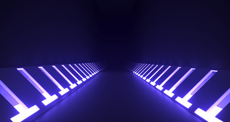Realistic Dark Sci-Fi Corridor With Neon Lights 3D Rendering