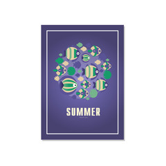 Summer tropical banner template, trendy seasonal blue background for poster, flayer, postcard, cover, brochure, prints, invitation vector Illustration