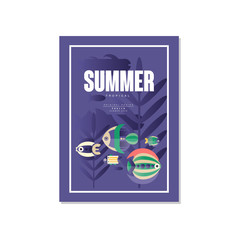 Tropical summer poster, trendy seasonal background for banner, flayer, postcard, cover, brochure, prints, invitation vector Illustration