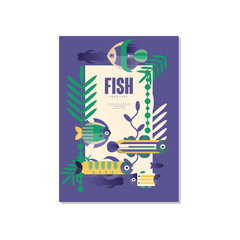 Tropical fish banner template, trendy seasonal background for poster, flayer, postcard, cover, brochure, prints, invitation vector Illustration