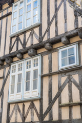 Quimper in Brittany, old brown half-timbered facade, detail

