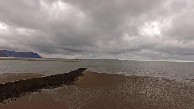Flying over the beach of Llandudno, Wales - United Kingdom