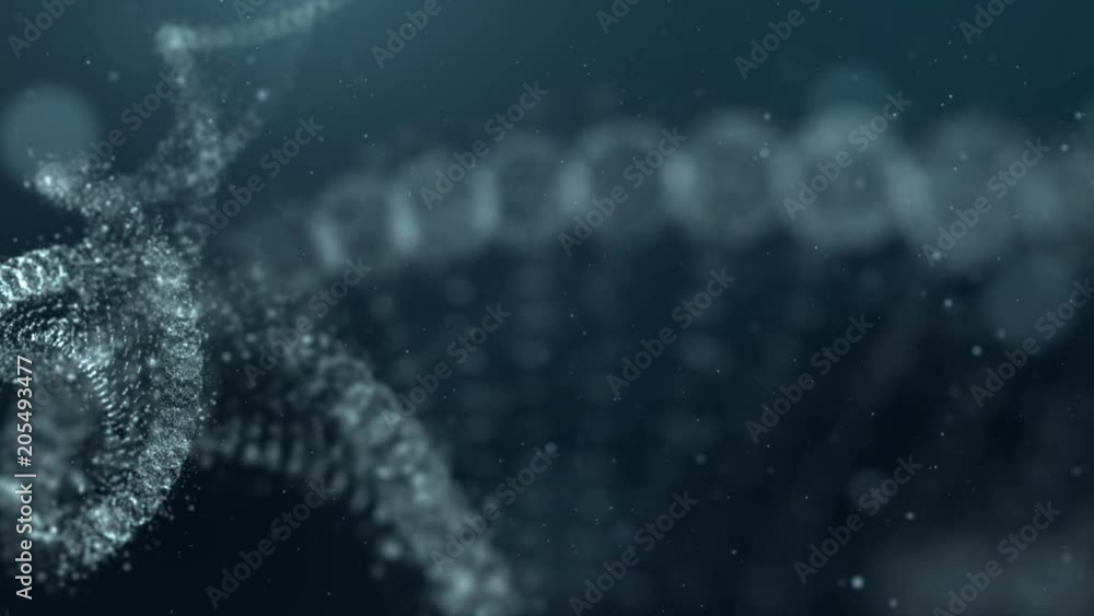 Aufkleber Digitally Generated Virtual DNA Molecule Strand Sequence in Abstract Particles Floating in Cyber Space Technology