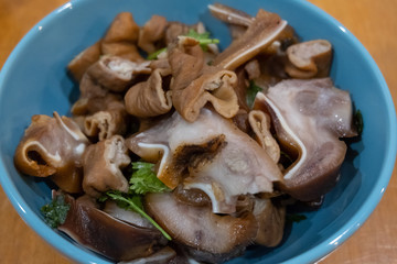 grilled chitterlings or roast chitterlings (Thai food)