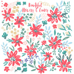 Vector flower, petal and leaves collection. Colorful floral set. Vector template illustration for create invitation, cards or for your personal creative design.