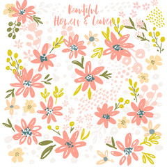 Fototapeta na wymiar Vector flower, petal and leaves collection. Colorful floral set. Vector template illustration for create invitation, cards or for your personal creative design.
