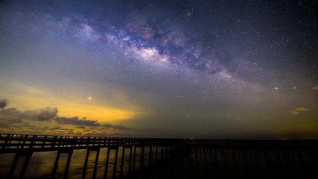 Time lapse of milky way at the sea view bridge