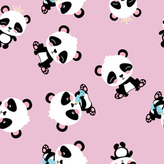 Cartoon panda seamless pattern