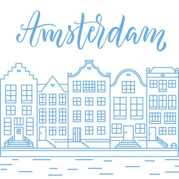 Amsterdam city line art and modern calligraphy illustration Vol.1.