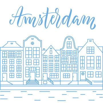Amsterdam city line art and modern calligraphy illustration Vol.2.