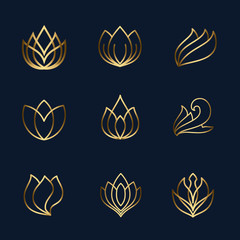lotus logo, set of outline stroke natural icons vector illustration