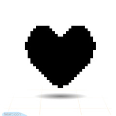 Heart vector black icon, Love symbol. pixel art heart. Valentines day sign, emblem, Flat style for graphic and web design, logo
