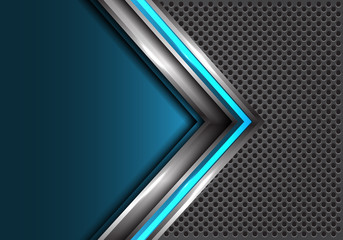 Abstract blue silver arrow with blank space on gray circle mesh design modern futuristic background vector illustration.