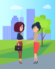 Two Cute Girls Isolated on Pretty City Landscape