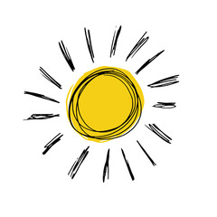 Hand drawn vector sun icon isolated on white.
