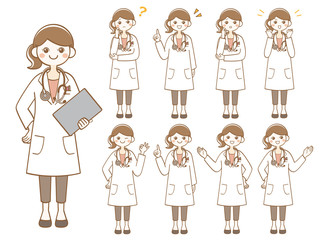 女性　医師　ポーズ　セット