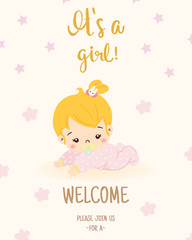 cute girl for baby shower invitation card design template
