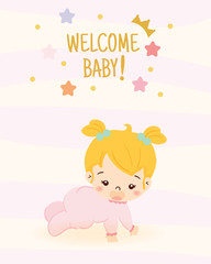 cute girl for baby shower invitation card design template