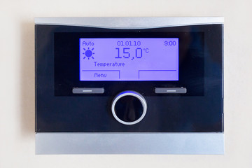 Control panel of central heating with temperature