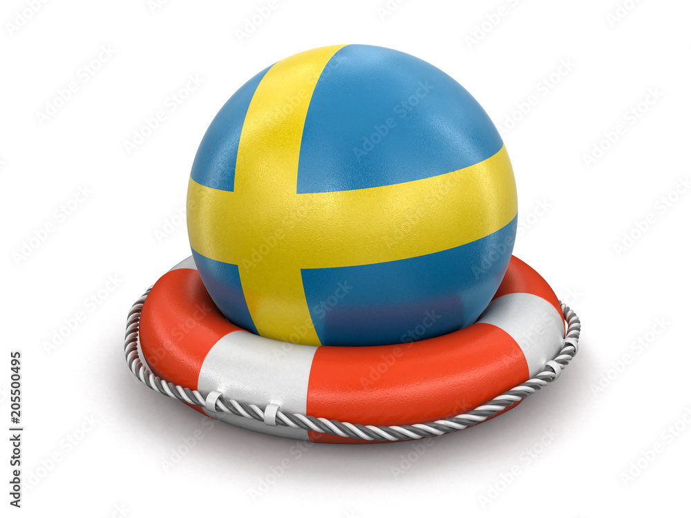 Poster ball with swedish flag on lifebuoy. image with clipping path