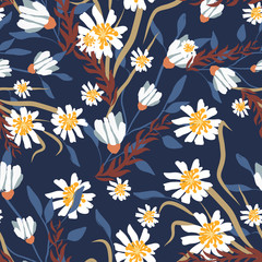 Seamless pattern with small flowers on a dark background