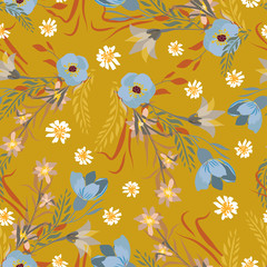 Seamless pattern with small flowers on a dark background