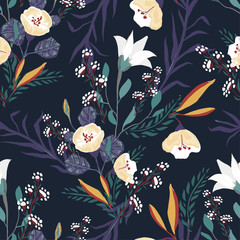 Seamless pattern with small flowers on a dark background