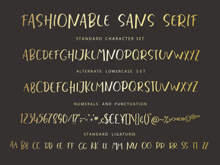 Handrawn vector alphabet. Modern gold letters for sans serif font.