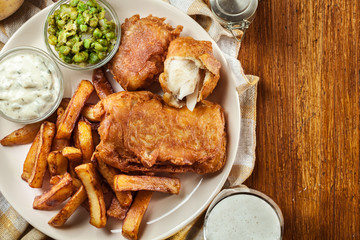 Traditional fish in beer batter and chips