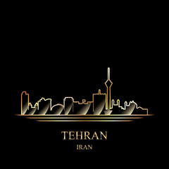 Obraz premium Gold silhouette of Tehran on black background