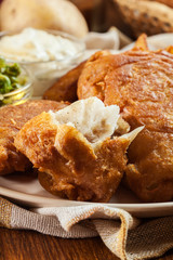 Traditional fish in beer batter and chips
