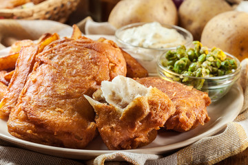 Traditional fish in beer batter and chips