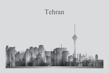 Tehran city skyline silhouette in grayscale