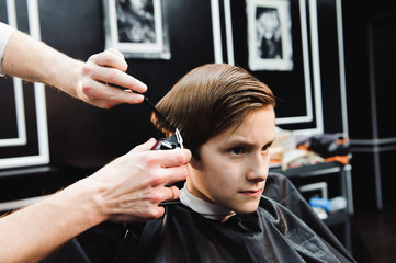 Fototapeta premium cute young boy getting a haircut