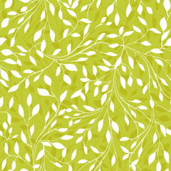 Trendy Seamless Floral Print. Small white leaves on green background. Can be used for textile, fabric, wallpaper, scrapbooking design