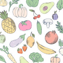 Colorful organic fruits vector illustration.