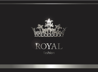 Silver crown. Luxury label, emblem or packing. Logo design.