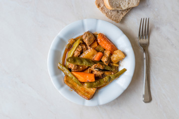 Turkish Food Turlu Mixed Vegetables with Cubed Meat.