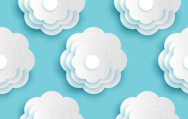 Decorative white round pattern flowers and paper cut style illustration