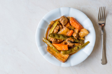Turkish Food Turlu Mixed Vegetables with Cubed Meat.