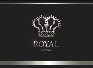 Silver crown. Luxury label, emblem or packing. Logo design.
