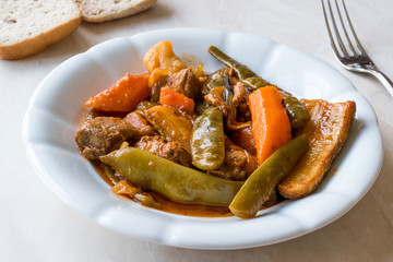 Turkish Food Turlu Mixed Vegetables with Cubed Meat.