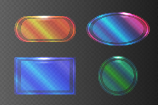 Set of transparent pearlescent banners of different shapes. Vector element for your design