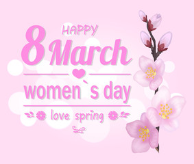 Happy 8 March Pink Banner Vector Illustration